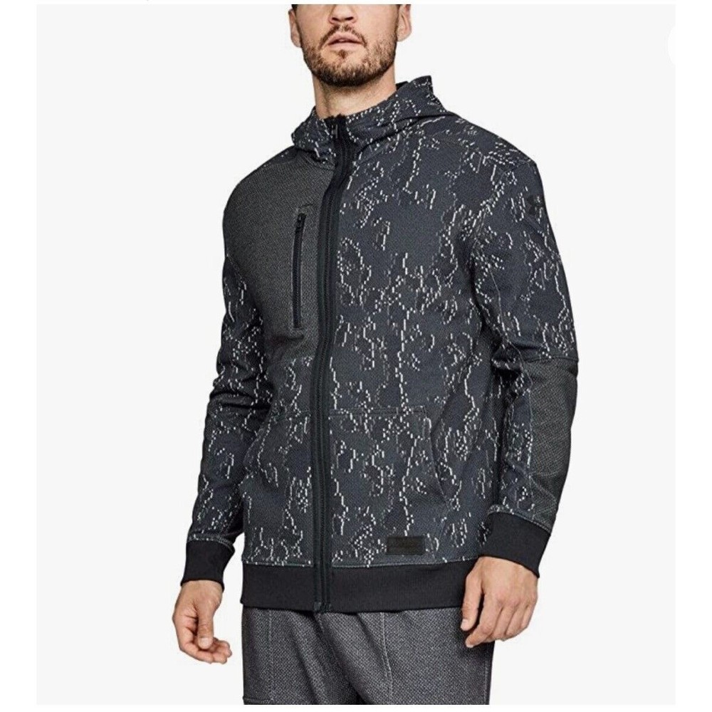 Under Armour unique rare Black/Gray Pursuit Full Zip Hoodie Fitted snakeskin